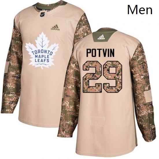 Mens Adidas Toronto Maple Leafs 29 Felix Potvin Authentic Camo Veterans Day Practice NHL Jersey
